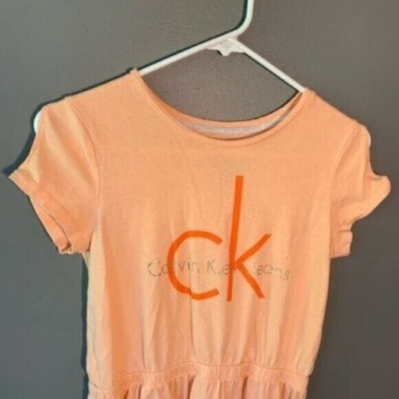 Calvin Klein Jeans Short Sleeve Dress Peach Orange Cold Shoulder - Picture 2 of 8